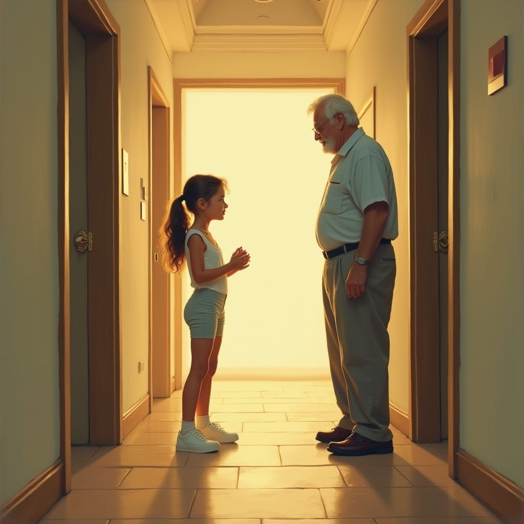 Girl and Man in Hotel, Rockwell and Vermeer Style