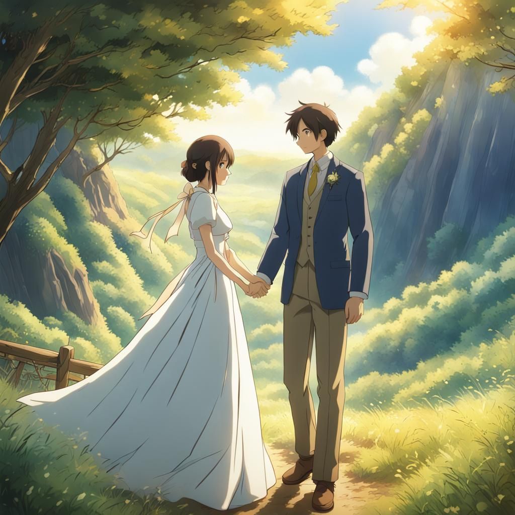 Anime Wedding in Valley, Studio Ghibli Style