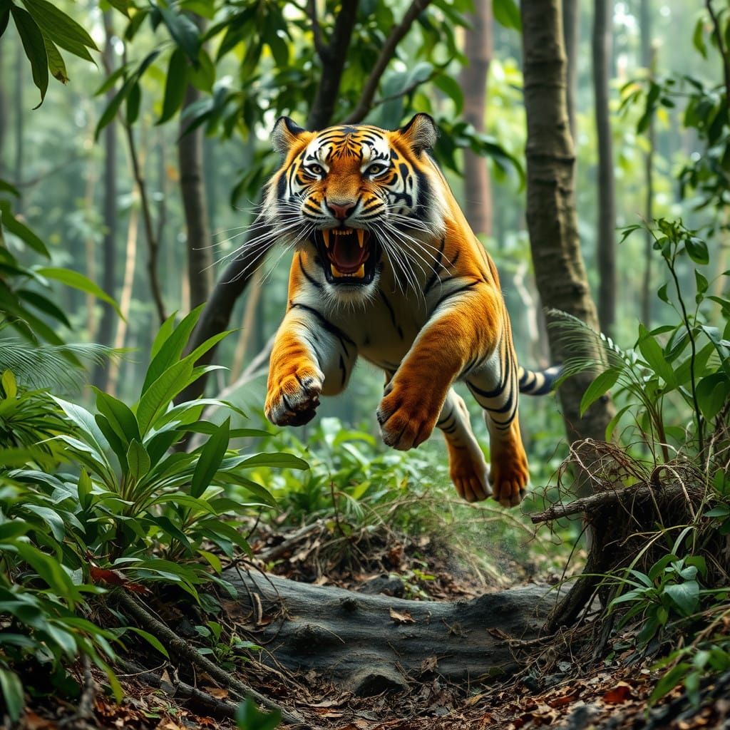 Wild Tiger Emerging from Jungle Canopy