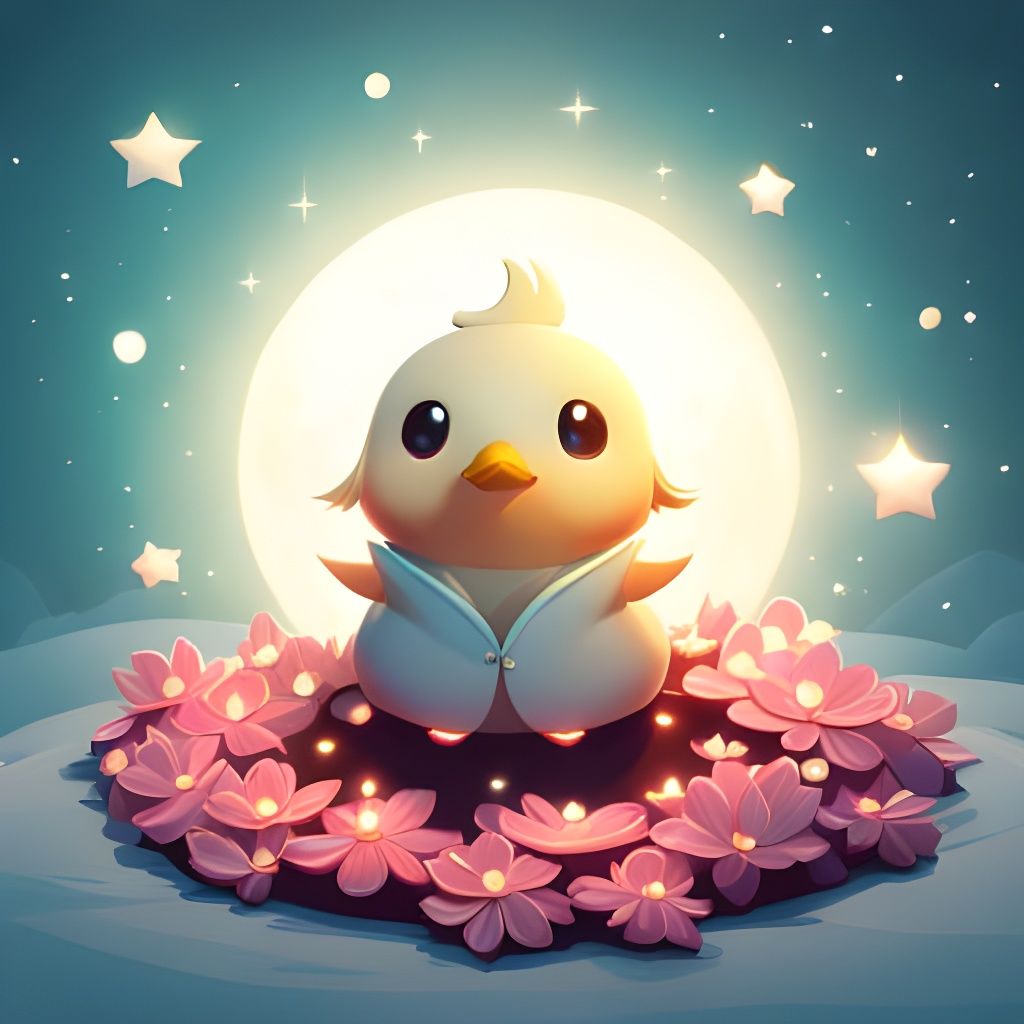 Chibi Bird Surrounded by Luminous Sparkles