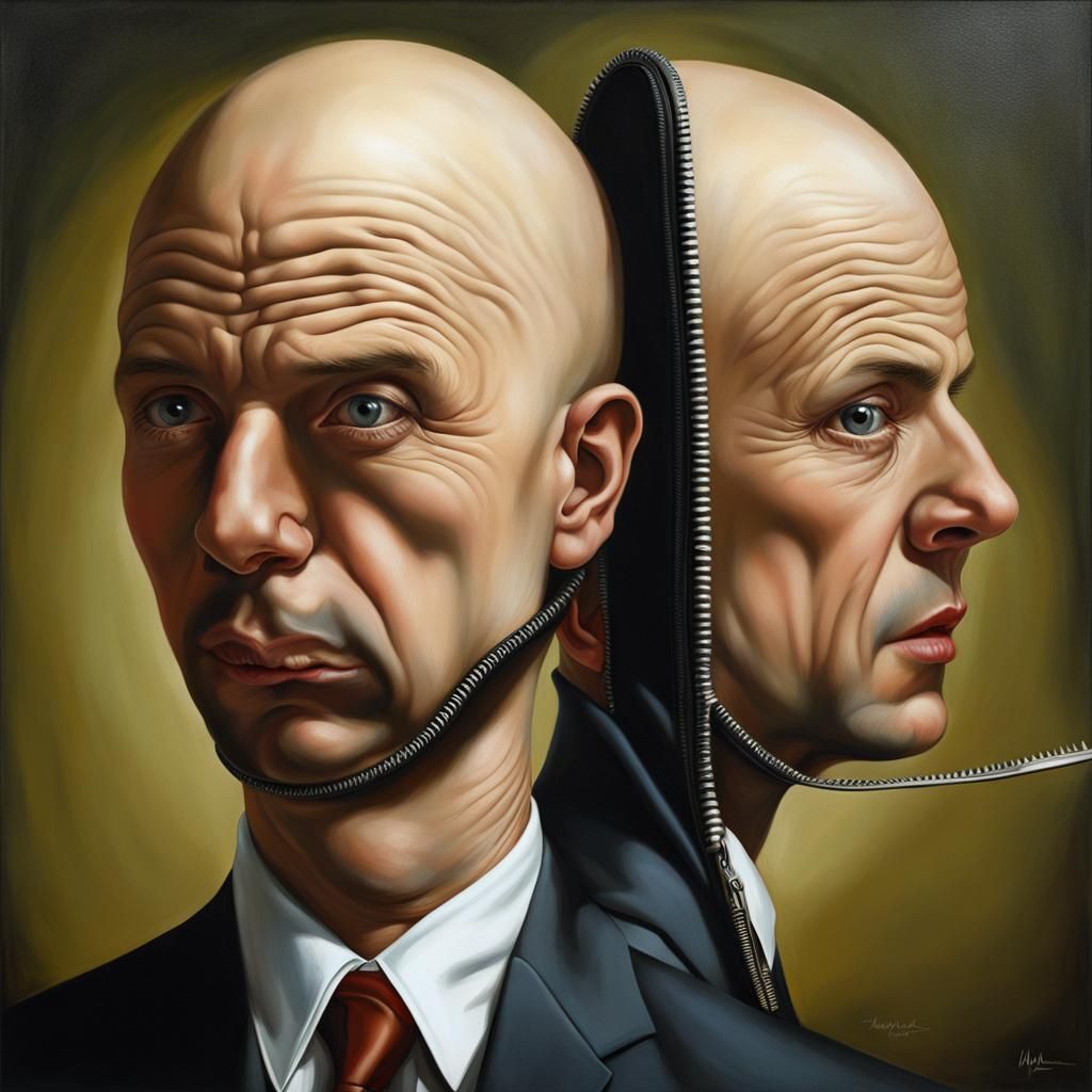 Surreal Zipper Head Portrait in Hyperrealistic Style