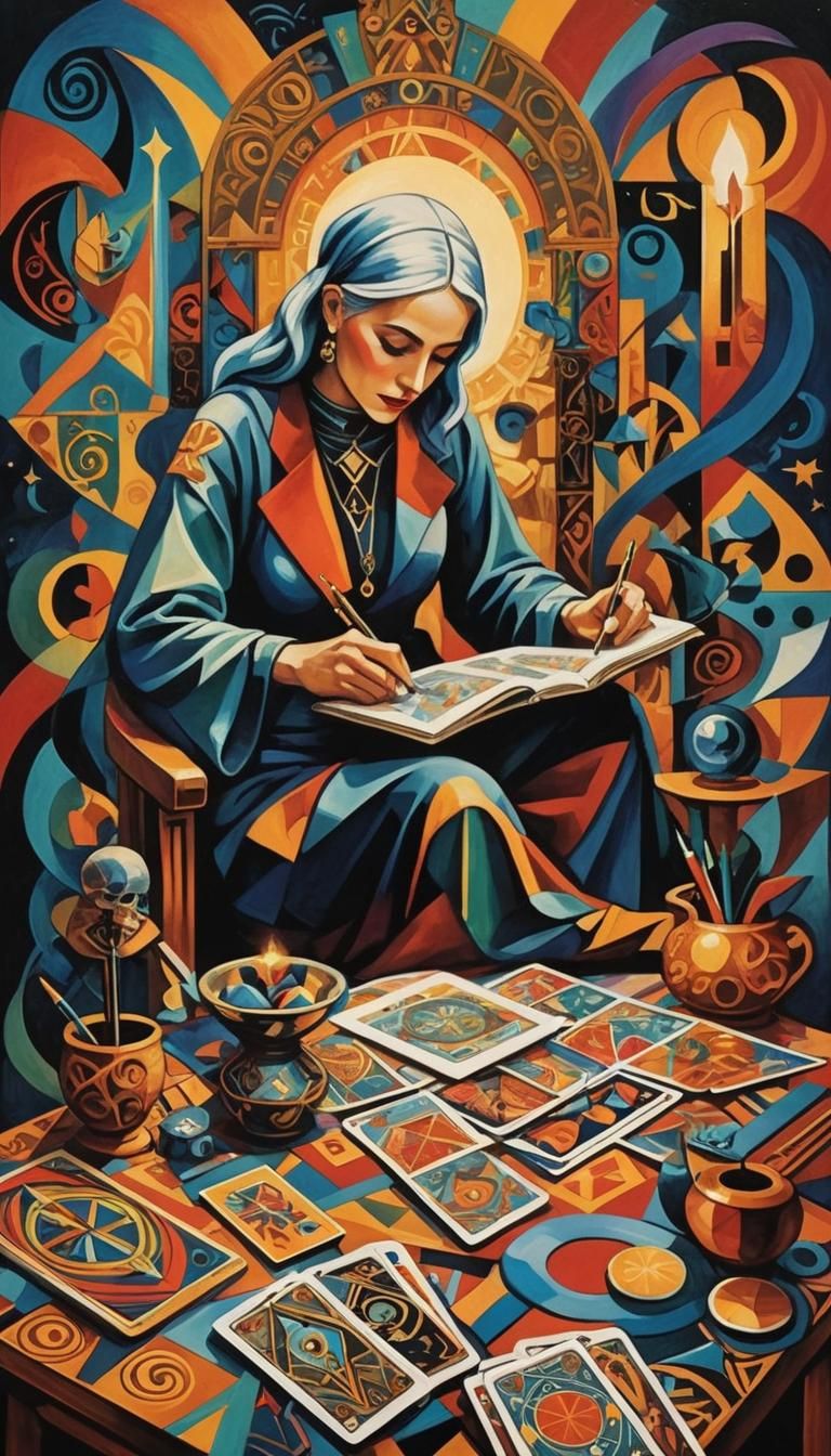 Cubist Designer's Dance with Death: A Tarot Card