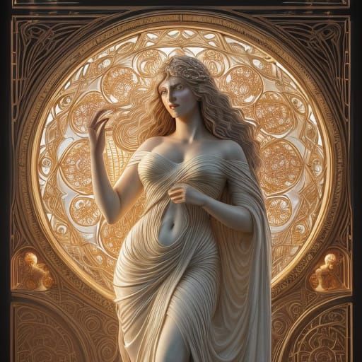 Ethereal Goddess of Love and Beauty Adorns a Flowing White G...