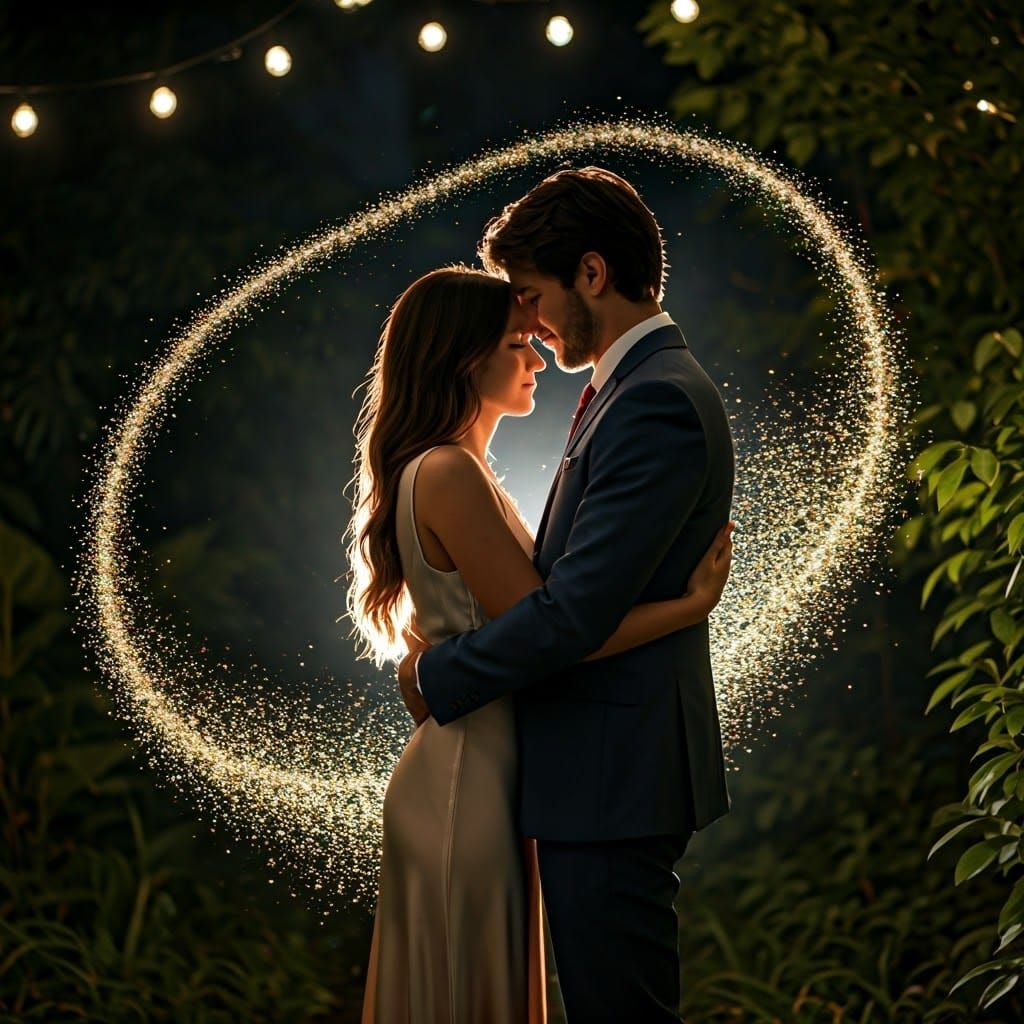 Romantic Couple Embracing Under Moonlight