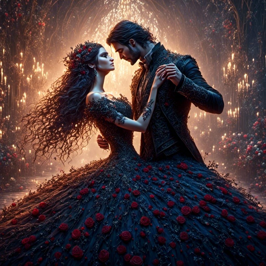 Elegant Gothic Wedding First Dance, Coloring Book Style