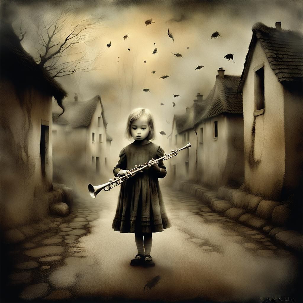 Little Girl's Haunting Flute Serenade in Overcast Village