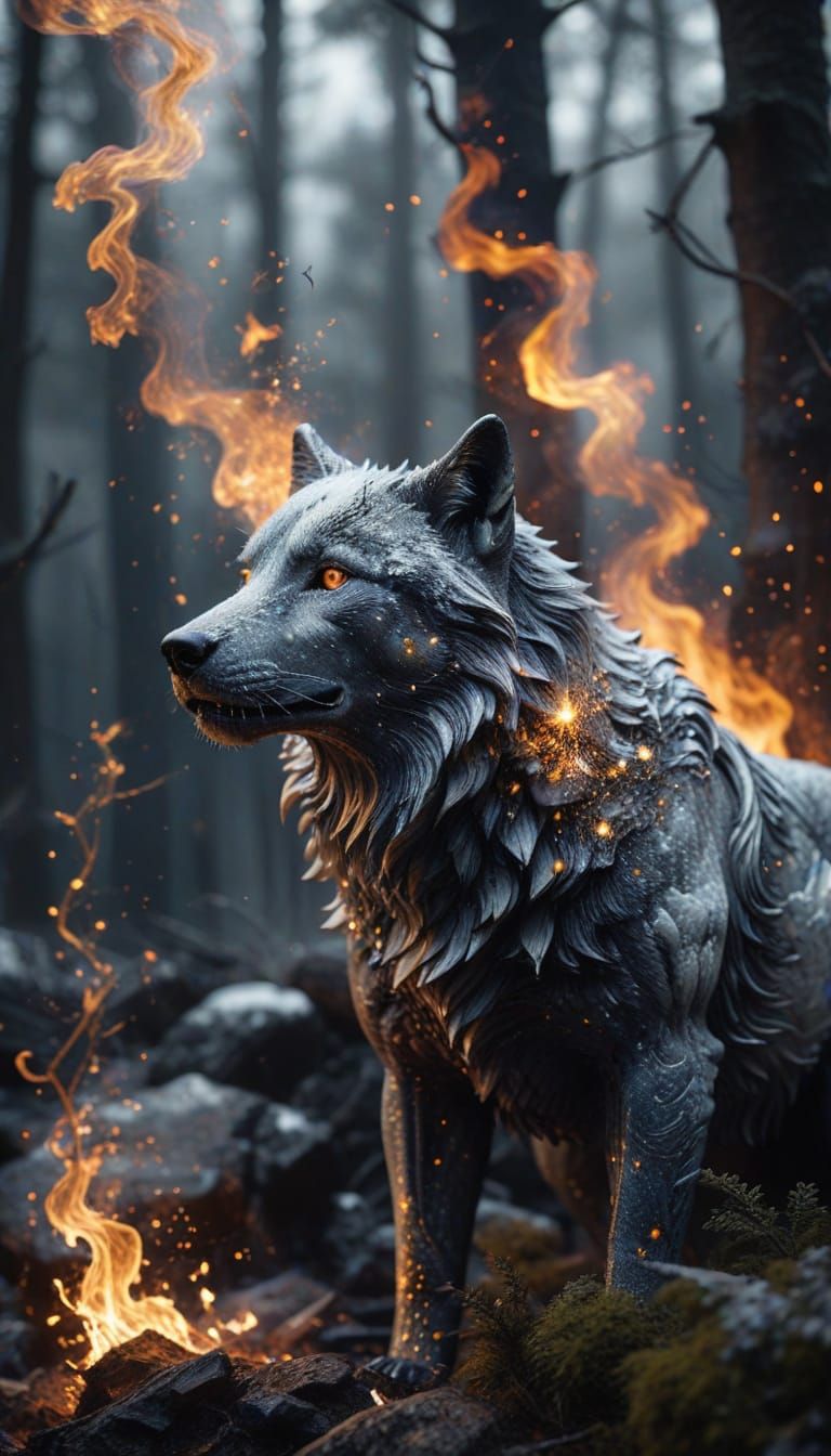 Monochrome Wolf Howling in Snowy Mountain Landscape