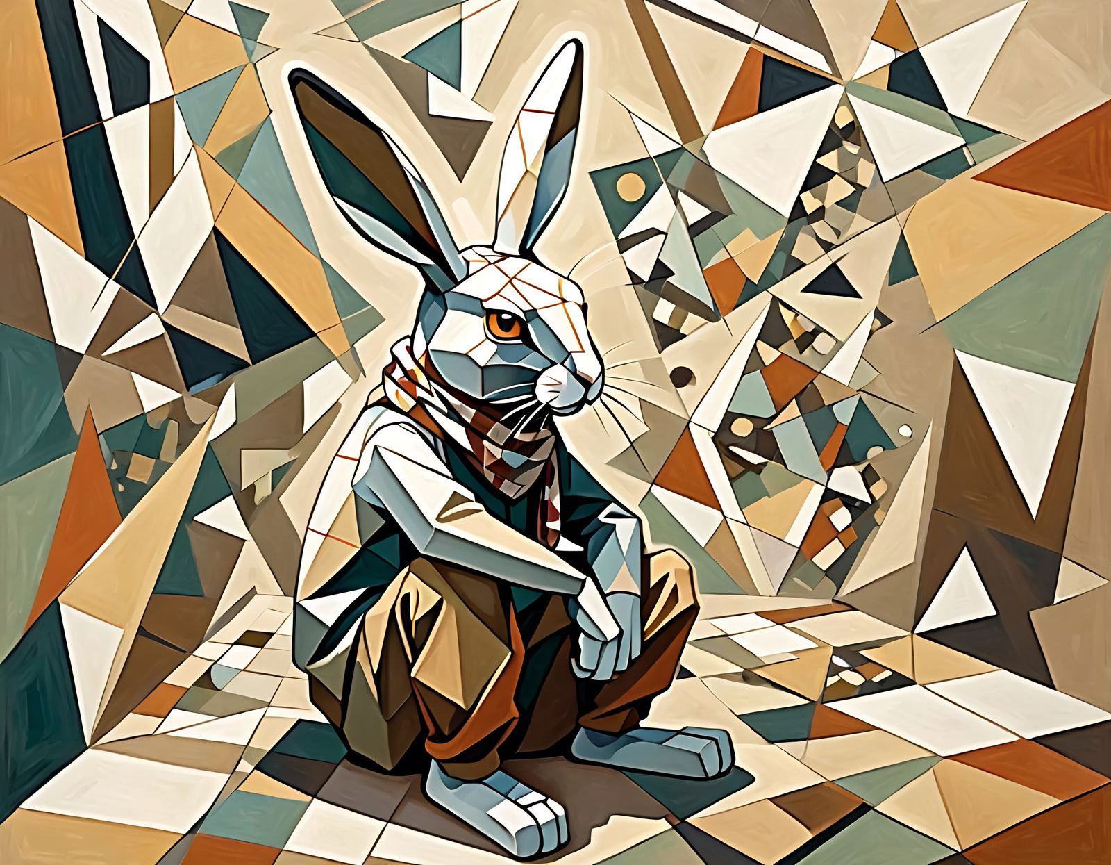 Rabbit in Geometric Fragmented Space, Cubist Masterpiece
