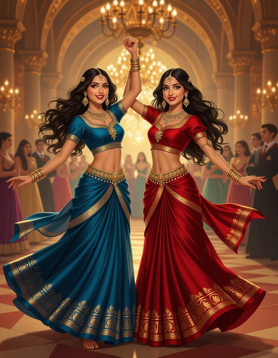 Padma and Parvati Patil Dance at Yule Ball in Digital Painti...