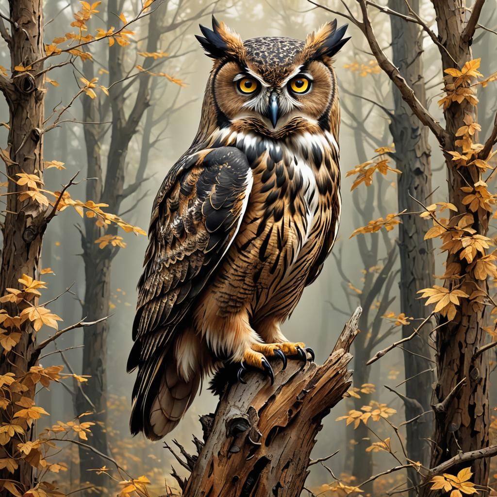 Majestic Owl-Bear Hybrid Roaring in Forest