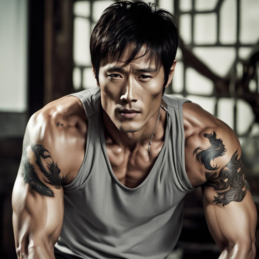 Dragon Tattoo Portrait of Muscular Man