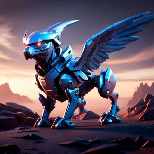 Robotic Griffin with Intricate Mech Details in Sci-Fi Style
