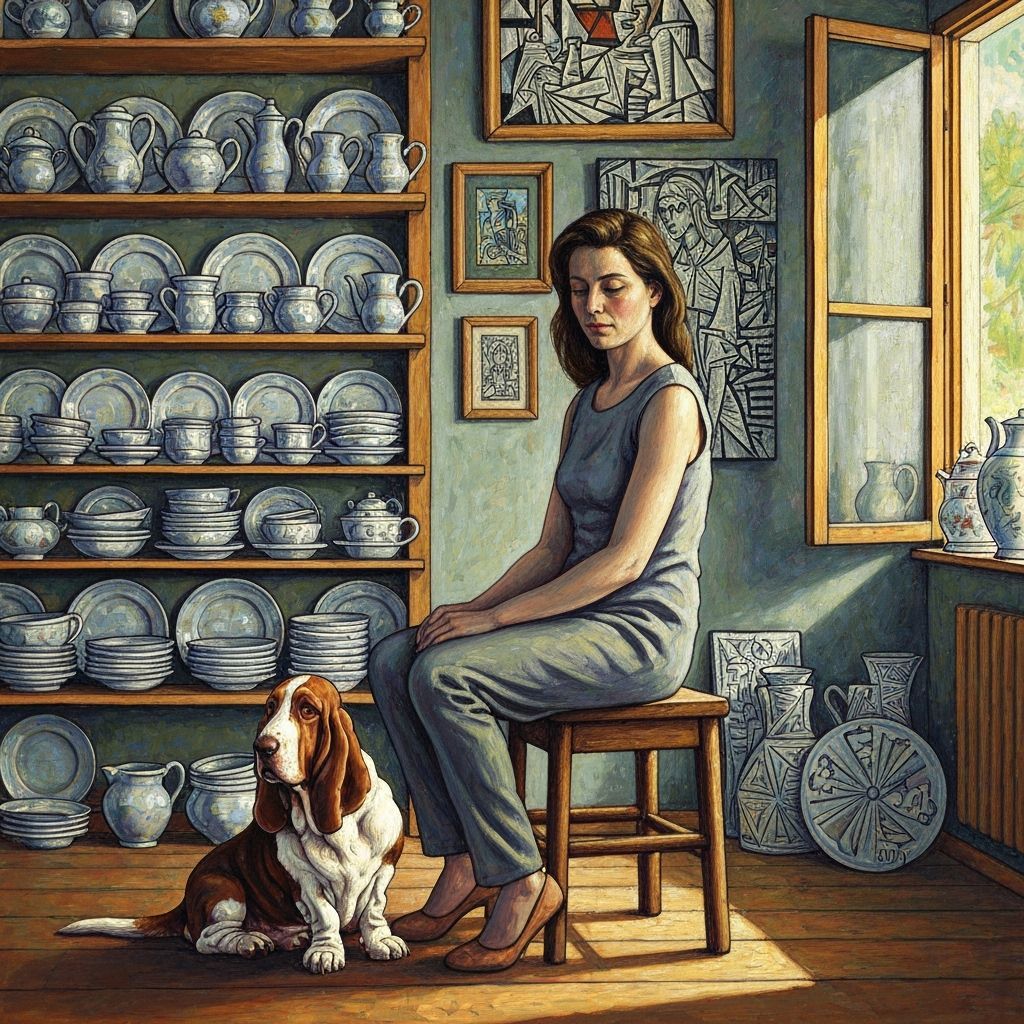 Woman & Basset Hound Oil Painting in Hokusai & Gurney Style