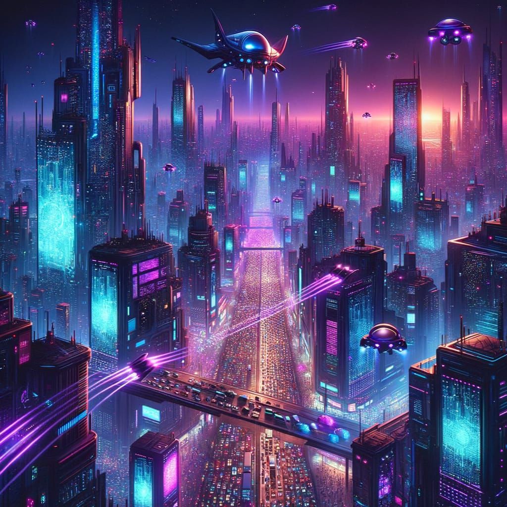 Vibrant Neon Cyberpunk Metropolis at Night
