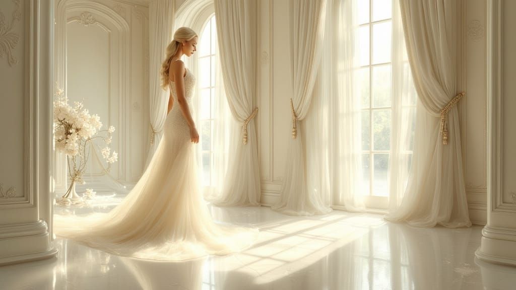 Elegant Woman in Light-Filled Room, Art Nouveau Style