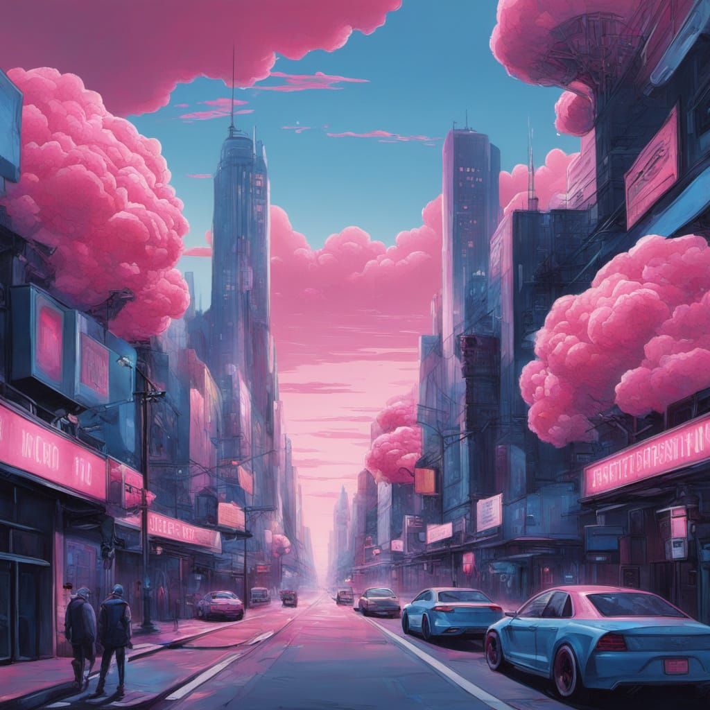 Surreal Cyberpunk Abstract Painting of Pink Hues