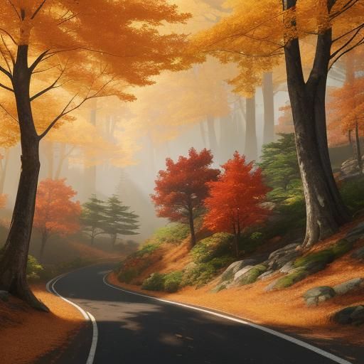 Autumn Road in White Mountains: Fantasy Concept Art