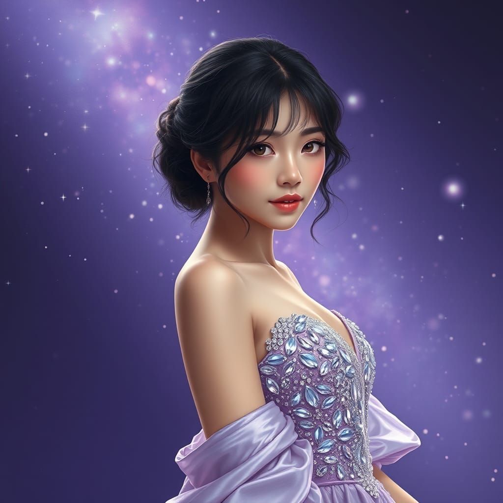 Japanese Woman in Diamond Gown: Digital Art
