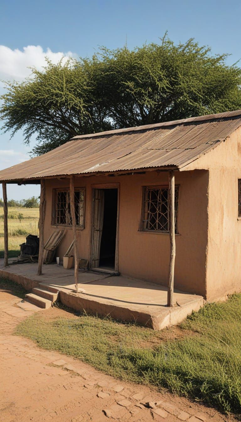 African Village Home in Digital Art