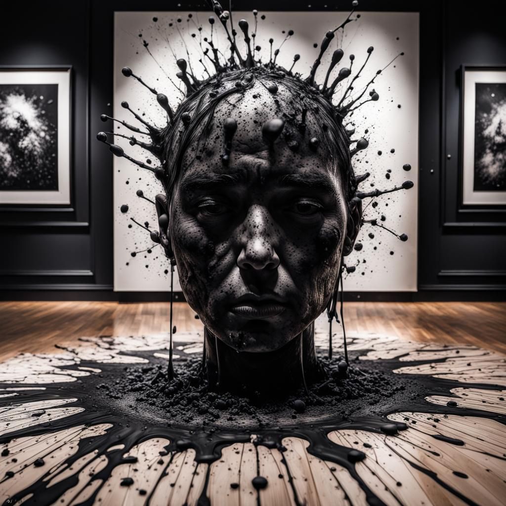Hyperrealistic Ink Splatter Art in Gallery