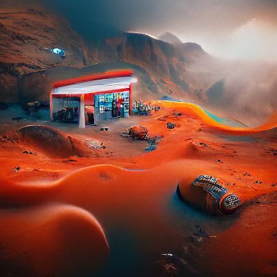 Gas Station on Mars: Fantasy Concept Art