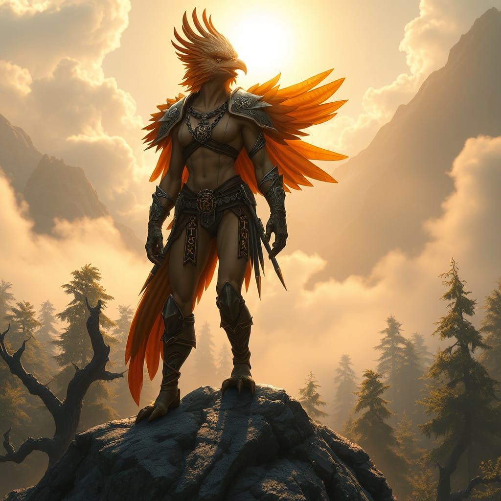 Cyberpunk Warrior Goddess on Gritty Fantasy Mountain