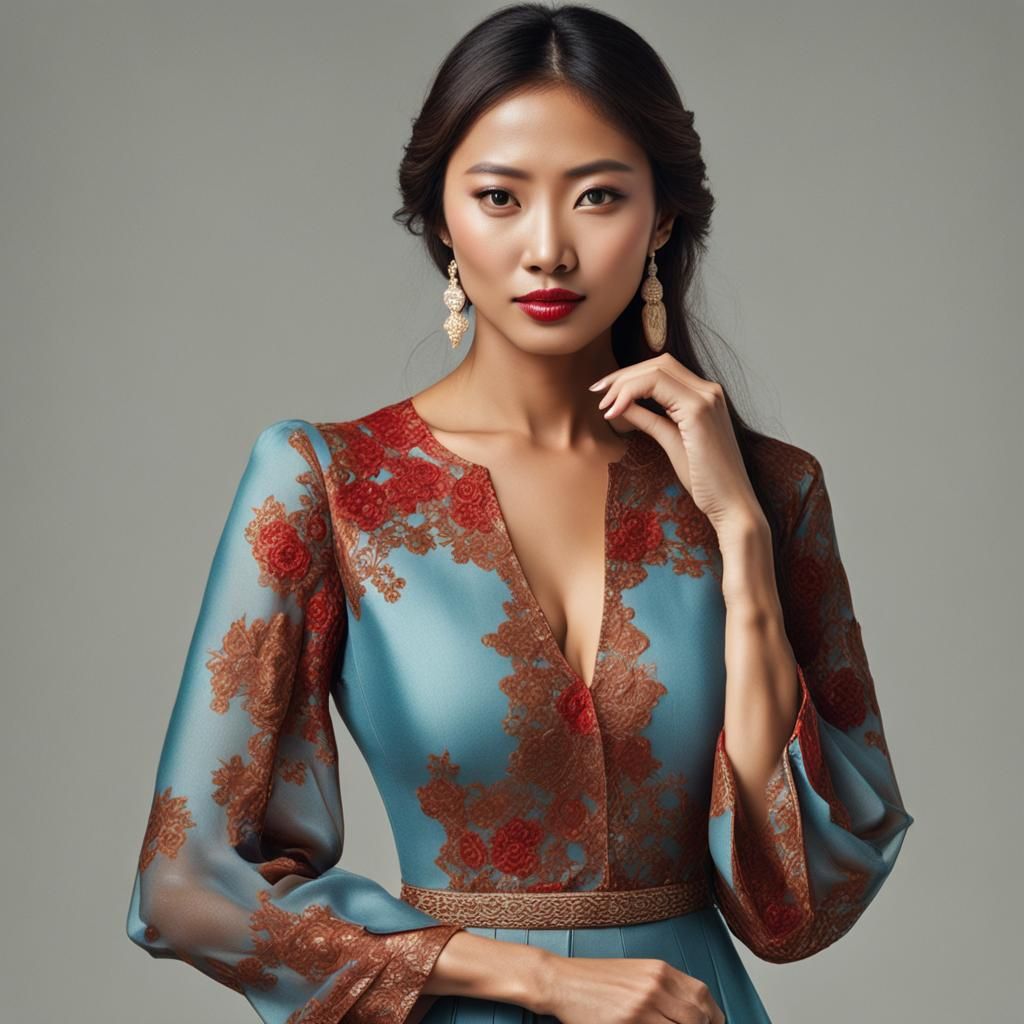 Elegant Javanese Woman in Light Blue Dress