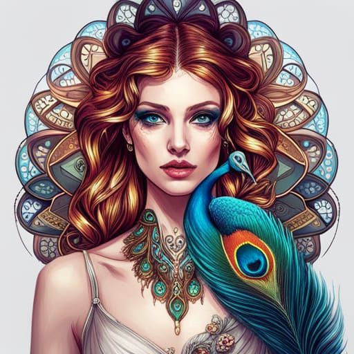 Steampunk Peacock Goddess in Cybernetic Style