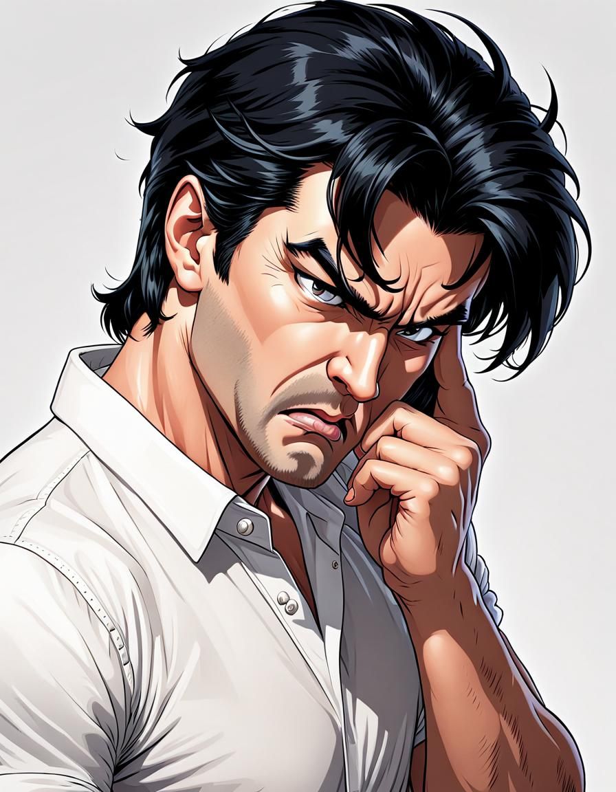 Angry man with black hair