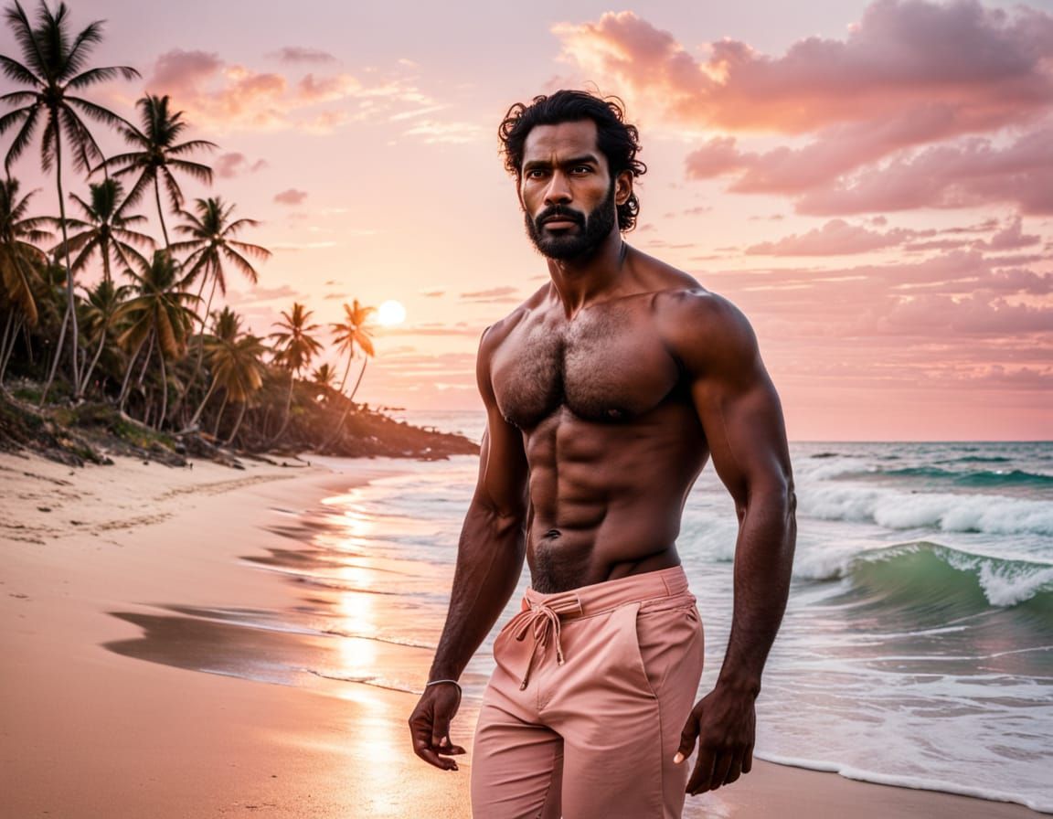 Sri Lankan Man Captured in Serene Beach Landscape