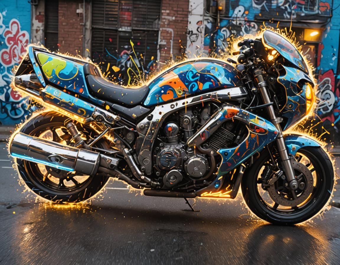 Futuristic Suzuki Motorcycle Monster: Graffiti Street Art