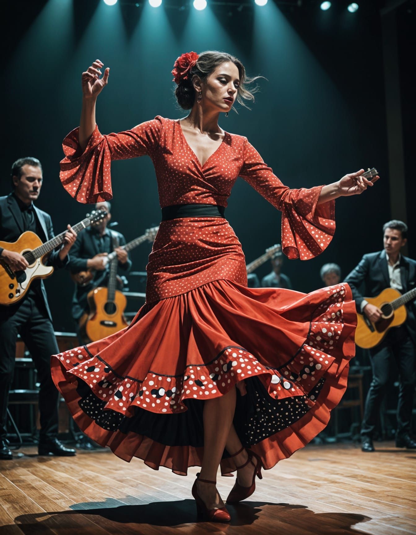 Flamenco Dancer in Red Dress as Botero-Style Splash Art