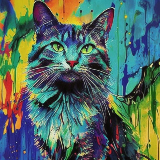 Colorful Ink Splash Cat in 3D with Dramatic Lighting