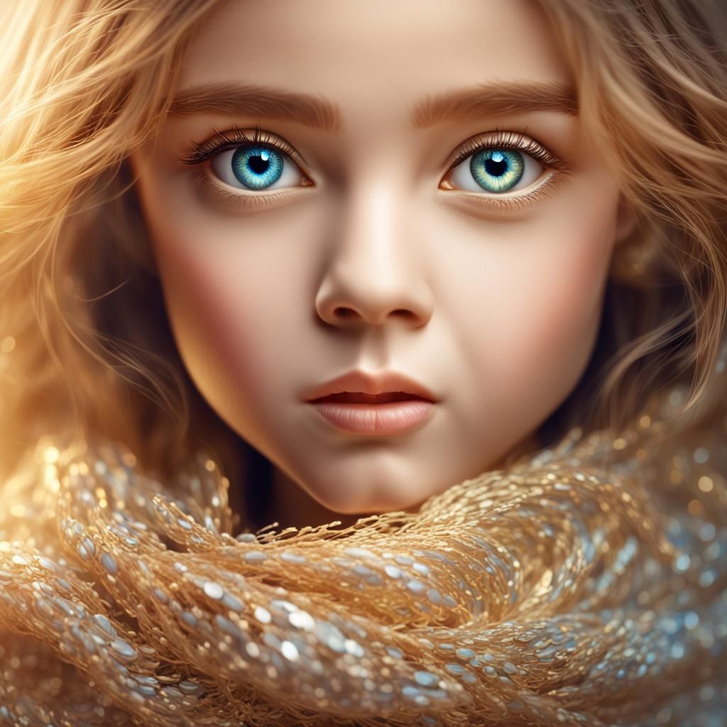 Realistic Portrait of a Girl with Big Eyes