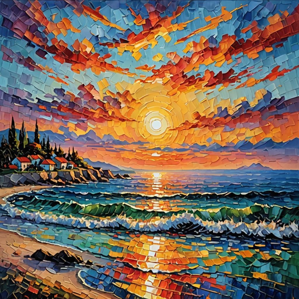Beautiful Sea Sunset as Impasto Oil Painting