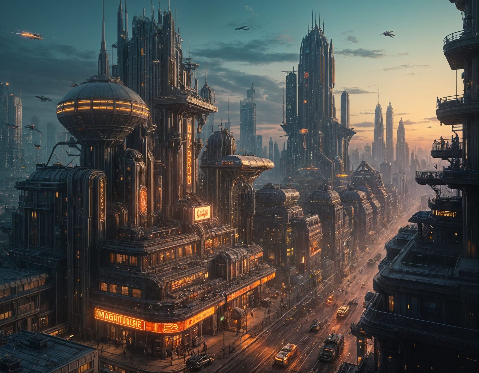 Epic Art Deco Cityscape at Magic Hour