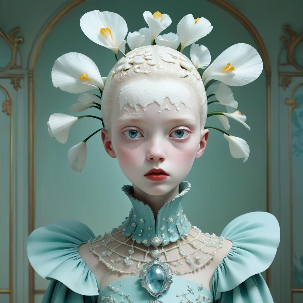 Fairytale Face in Foam Fashion, Surreal Portrait