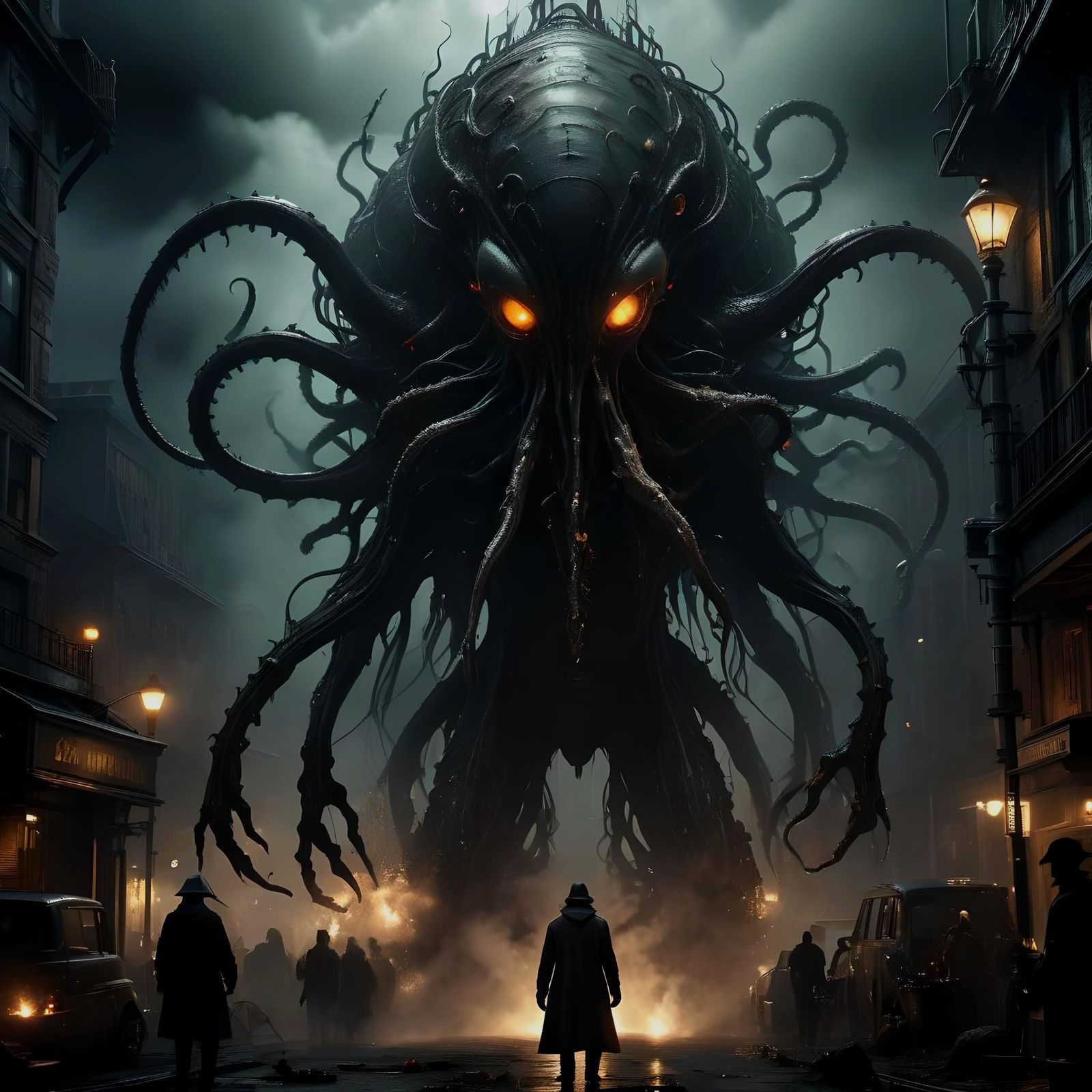 Lovecraftian Urban Takeover in Dark Fantasy Style