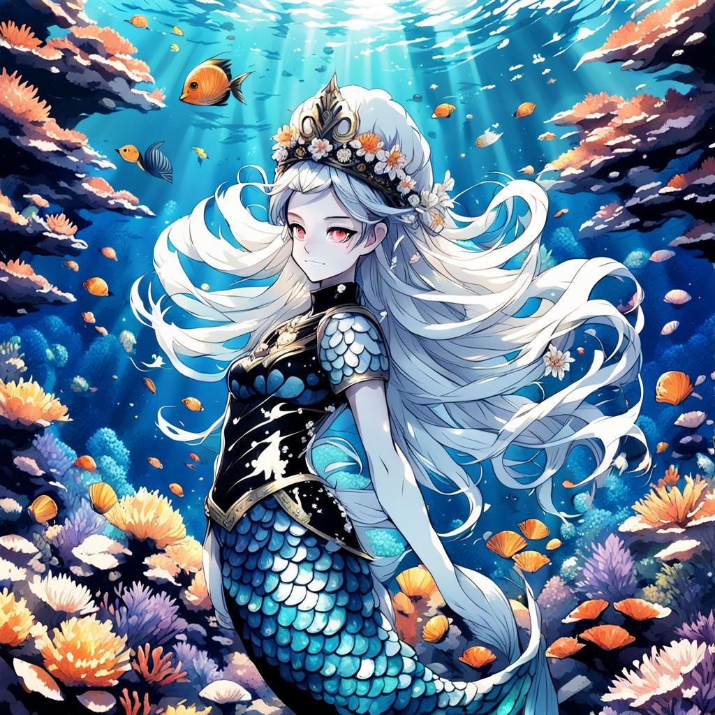 Underwater Mermaid Queen in Anime Style