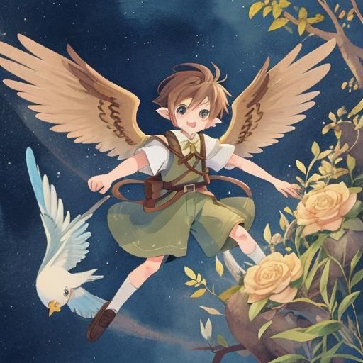 Watercolor Anime Avian Elf Bard with Wings