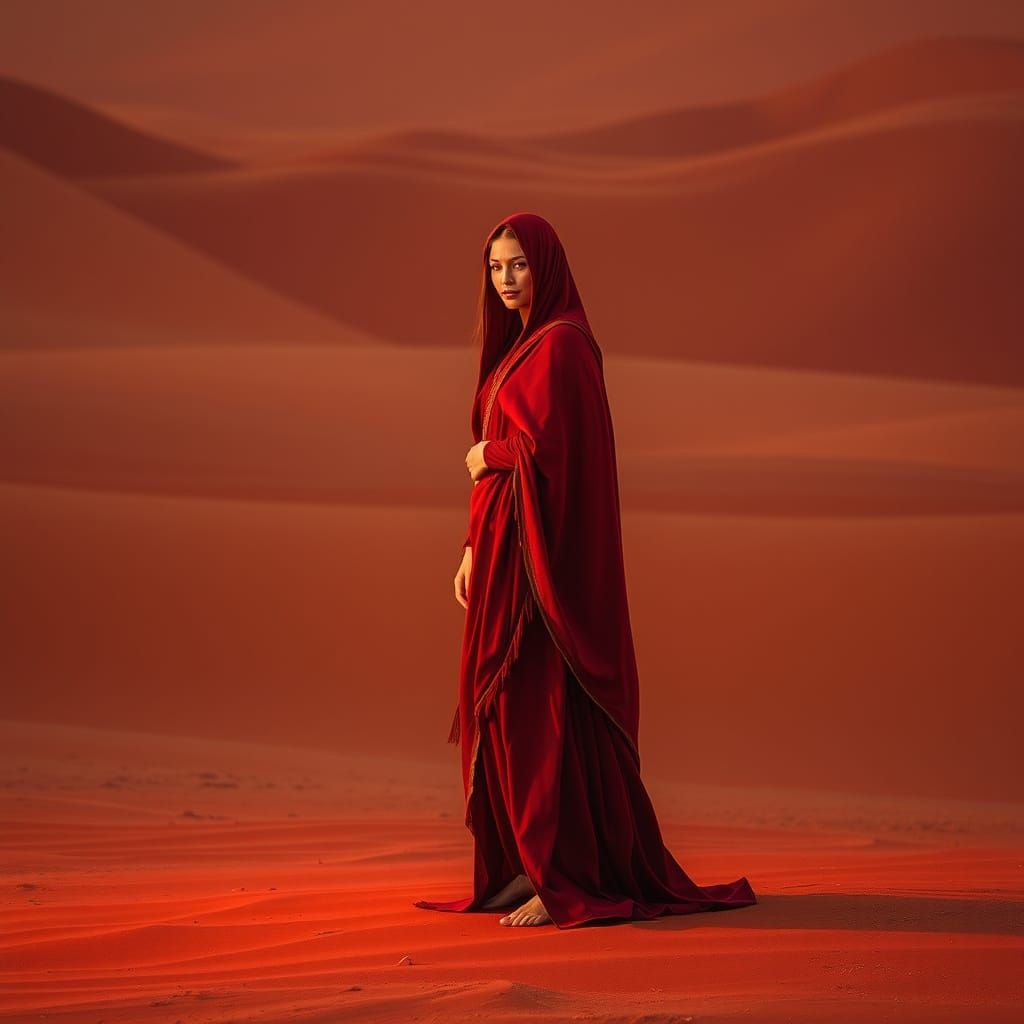 Red Desert Shamaness in a Vast, Arid Landscape