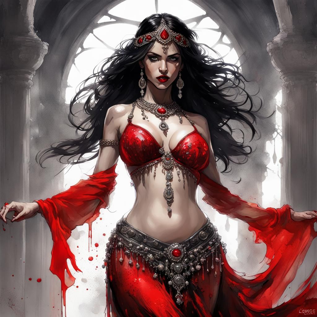 Gothic Belly Dancer in Splash Art Style