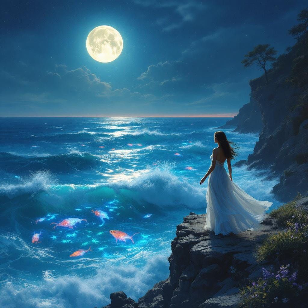 Bioluminescent Summer Night Sea, Matte Painting
