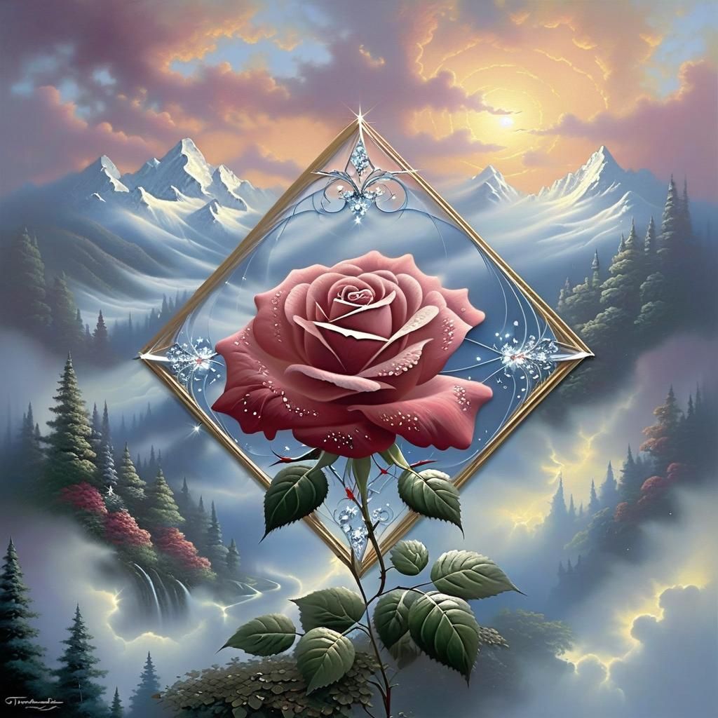 Diamond Studded Fractal Rose in Cosmic Sky