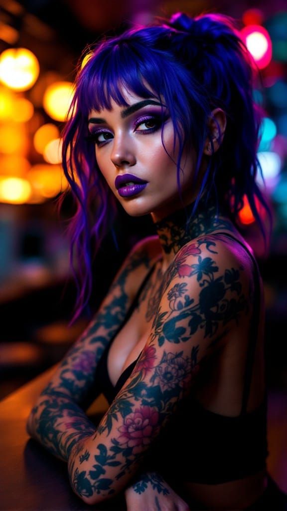 Glamorous Urban Noir Beauty in Hyperrealistic Tattoos and Da...