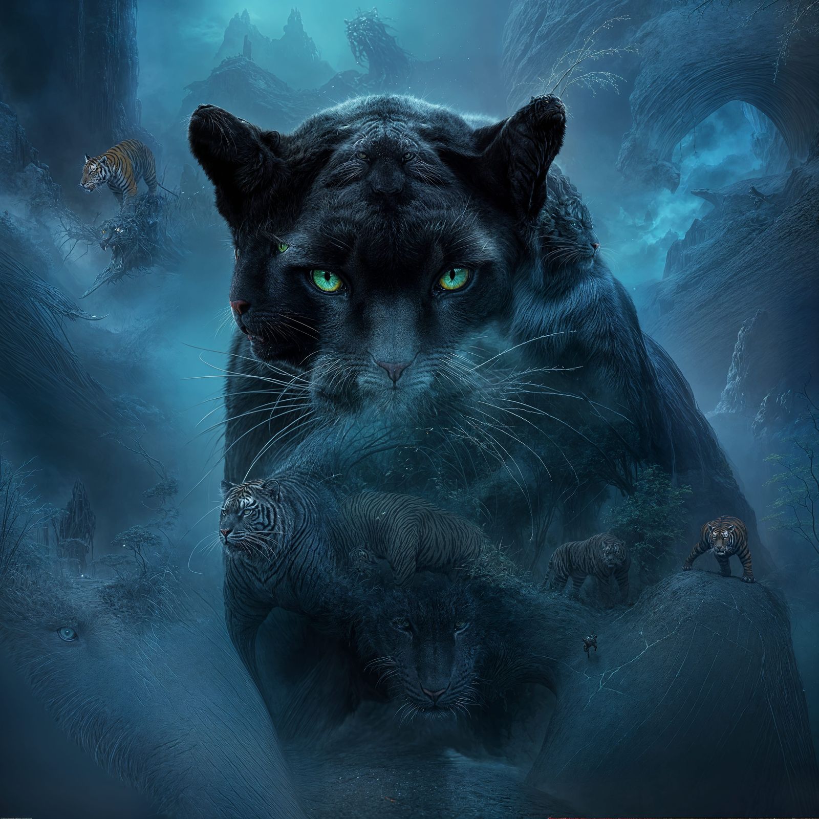 Tiger Black Panther in Detailed Matte Painting