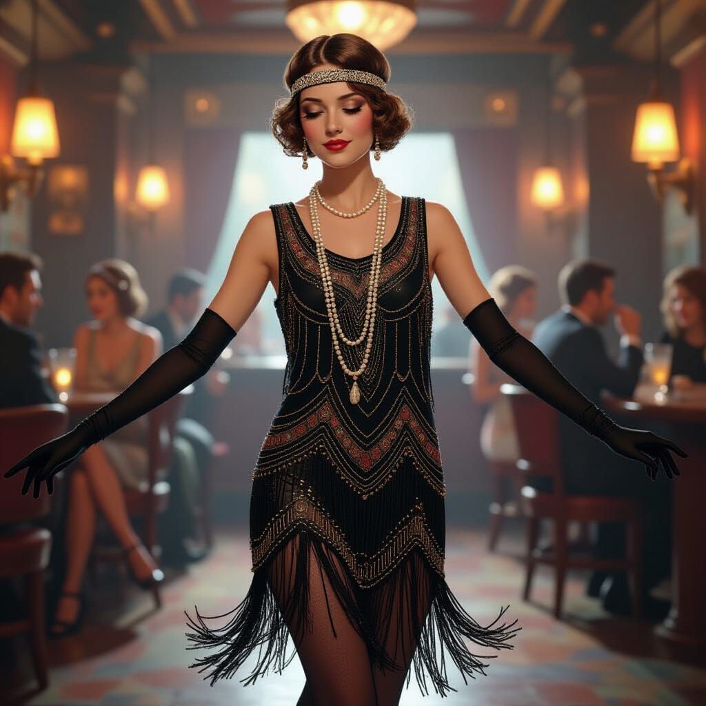 Roaring 20s Flapper in a Speakeasy, Digital Art