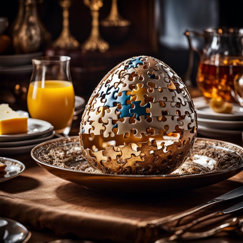 Hyperrealistic Puzzle Egg Still Life in HDR
