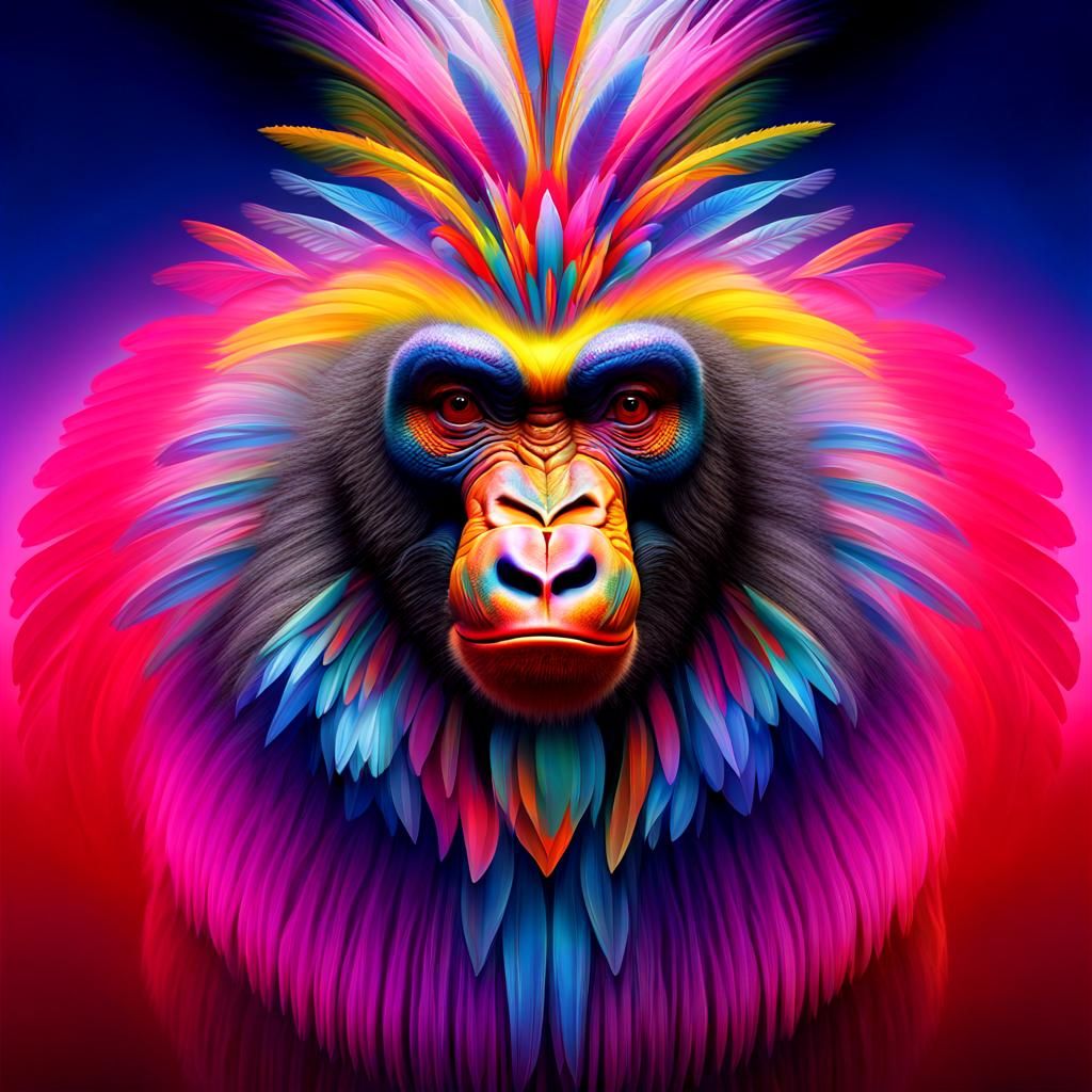 Gorilla in Vibrant Psychedelic Dance