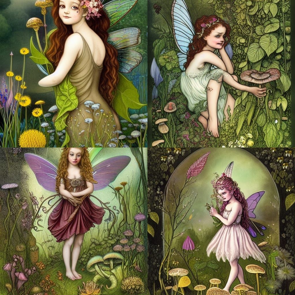 Magical Fairy Girl in Botanical Garden Illustration